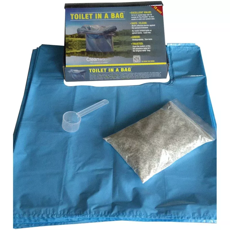 CLEANWASTE Toilet In A Bag 15 PackPortable Toilet Solution for Camping and Emergencies