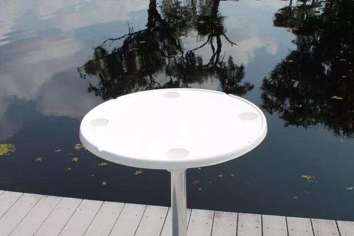 CM Marine Round Cockpit Table | Model RWRT31‑NOPOST | 31" Diameter | 4 Cup Holders | Fiberglass Marine Table | For Boats & Rough Water