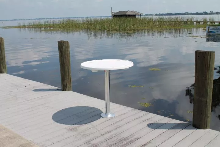 CM Marine Round Cockpit Table | Model RWRT31‑UNIT | 31″ Diameter | 4 Cup Holders | Fiberglass Marine Cockpit Table