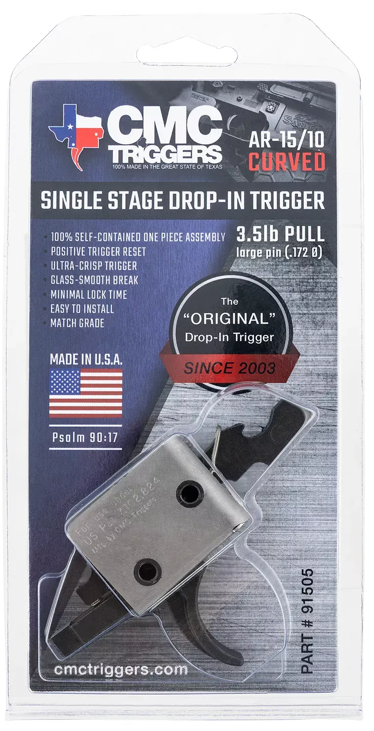 CMC Triggers Drop-InSingle-Stage Curved Trigger with 3-3.50 lbs Draw Weight & Black Finish for AR-15/AR-10 Ambidextrous