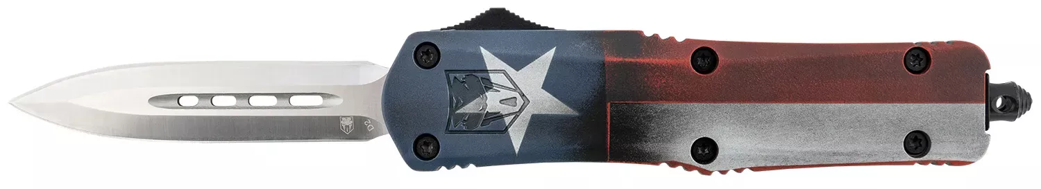 CobraTec Knives FS-3 Texas Flag Medium 3″ OTF Dagger Plain D2 Steel Blade
