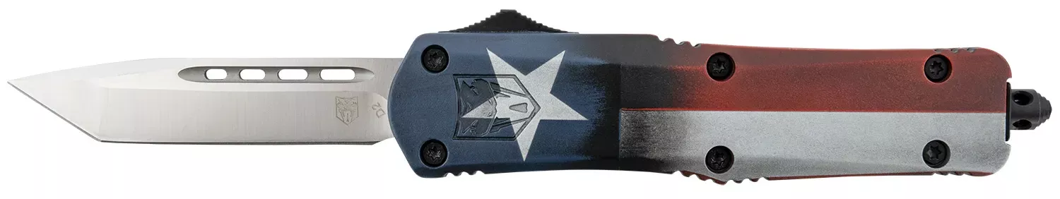 CobraTec Knives FS-3 Texas Flag Medium 3″ OTF Tanto Plain D2 Steel Blade