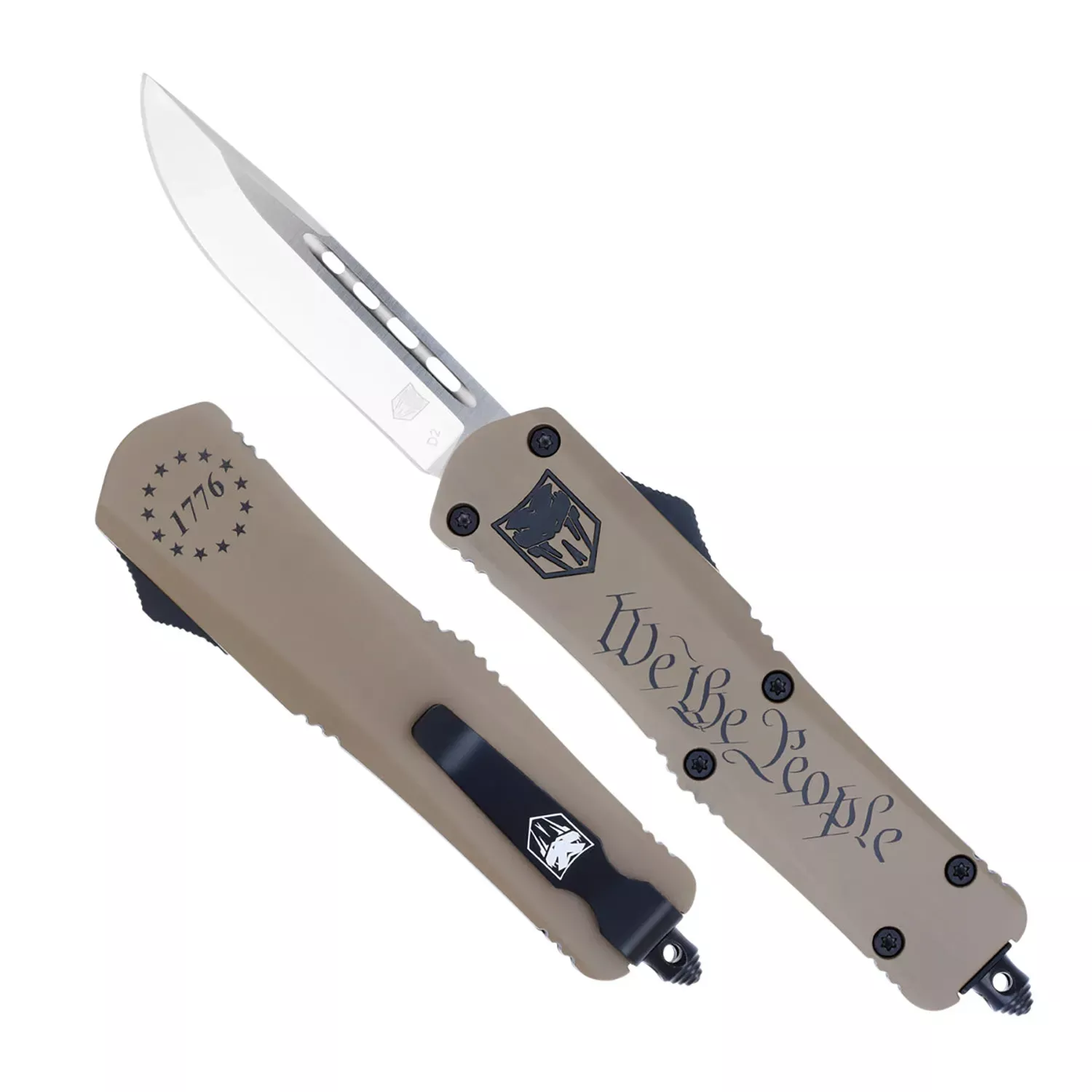 CobraTec Knives We The PeopleMedium 3" OTF Drop Point Plain D2 Steel Blade