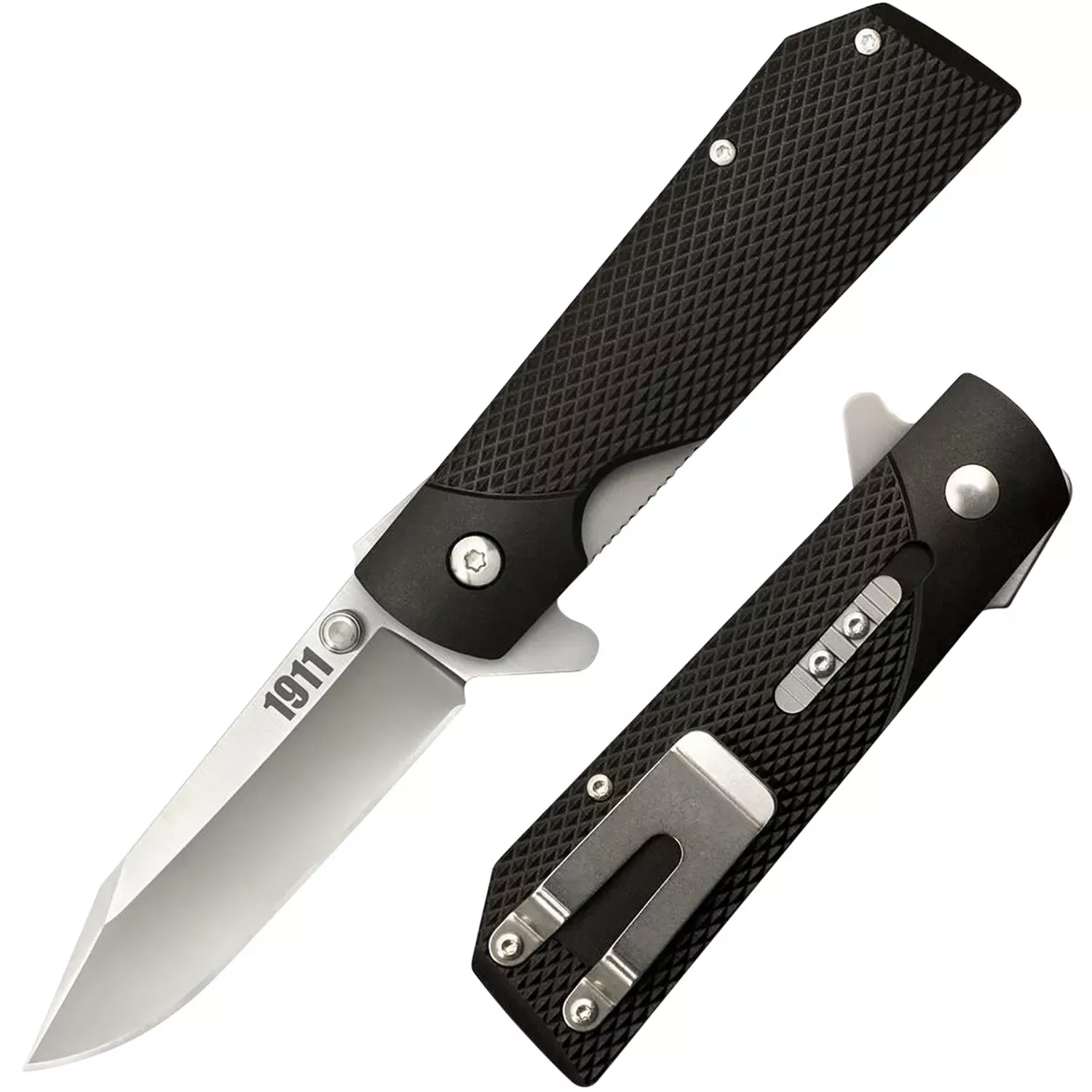 Cold Steel 19113" Folding Clip Point Plain 4034 Stainless Steel Blade/ Black Checkered Griv-Ex Handle Includes Pocket Clip