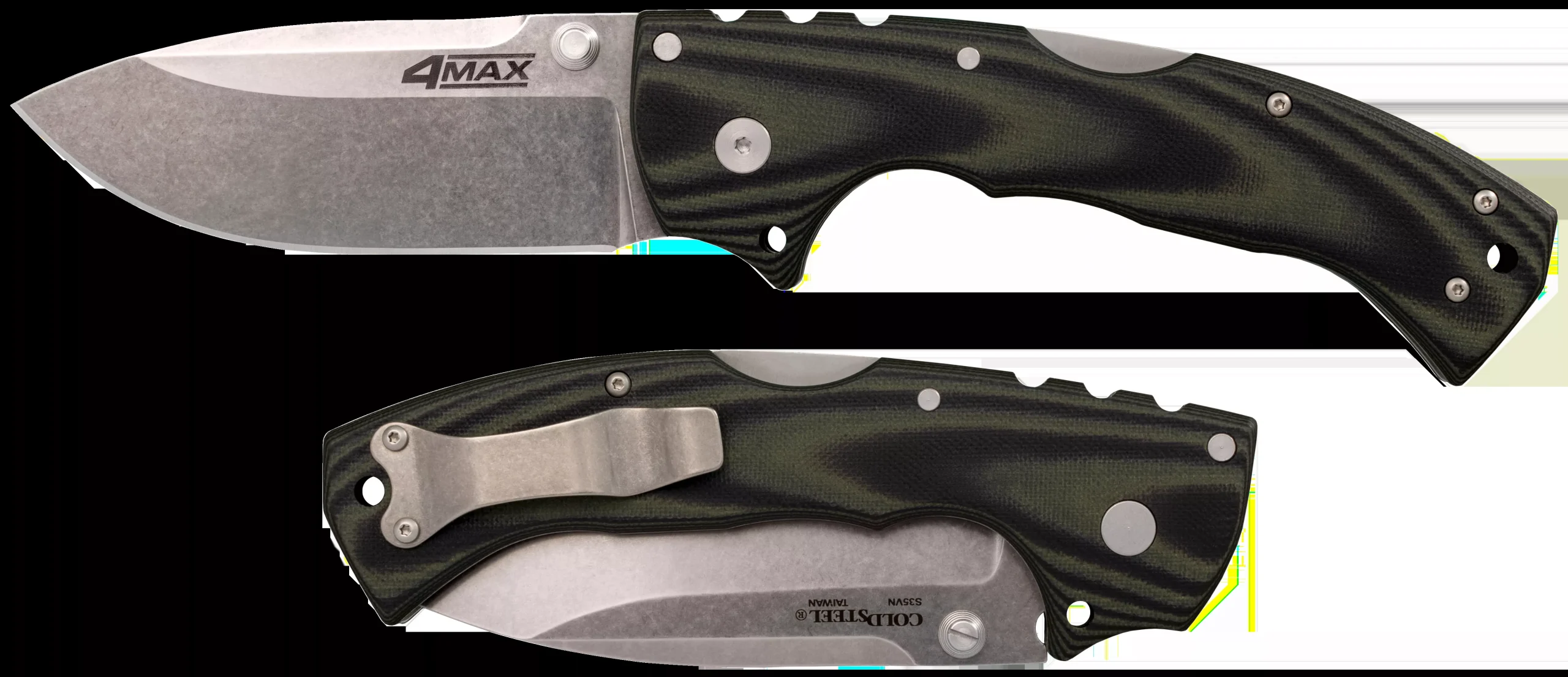 Cold Steel 4-Max Elite 4″ Folding Drop Point Stonewashed S35VN SS Blade 6″ Black G10 Handle Includes Belt Clip