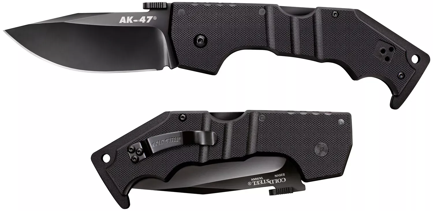 Cold Steel AK 3.50″ Folding Clip Point Plain Black Matte S35VN SS Blade 5.50″ Black G10 Handle Includes Belt Clip