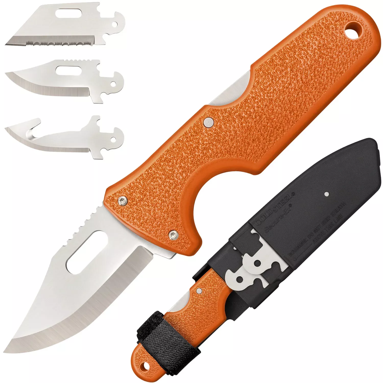 Cold Steel Click-N-Cut Hunter 2.50" Fixed Bowie/Gut Hook/Plain/Serrated Satin 420J2 SS Blade/Orange ABS Handle Blister Pack Packaging
