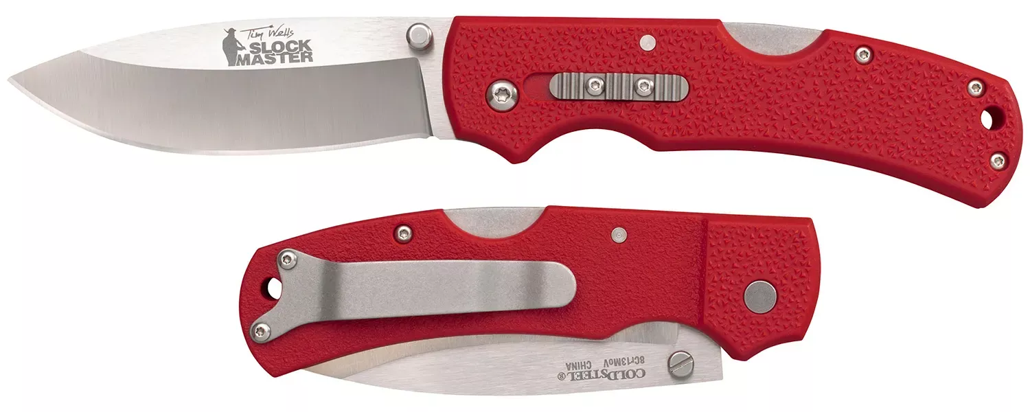 Cold Steel Double Safe Slock Master Hunter 3.50″ Folding Drop Point Plain 8Cr13MoV SS Blade/Red Textured GFN Handle Includes Pocket Clip