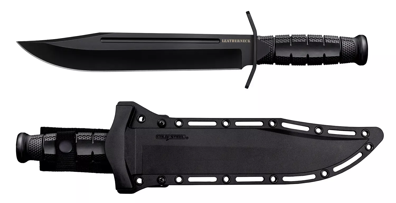 Cold Steel Leatherneck 10.50″ Fixed Bowie Plain Non-Reflective Black D2 Steel Blade