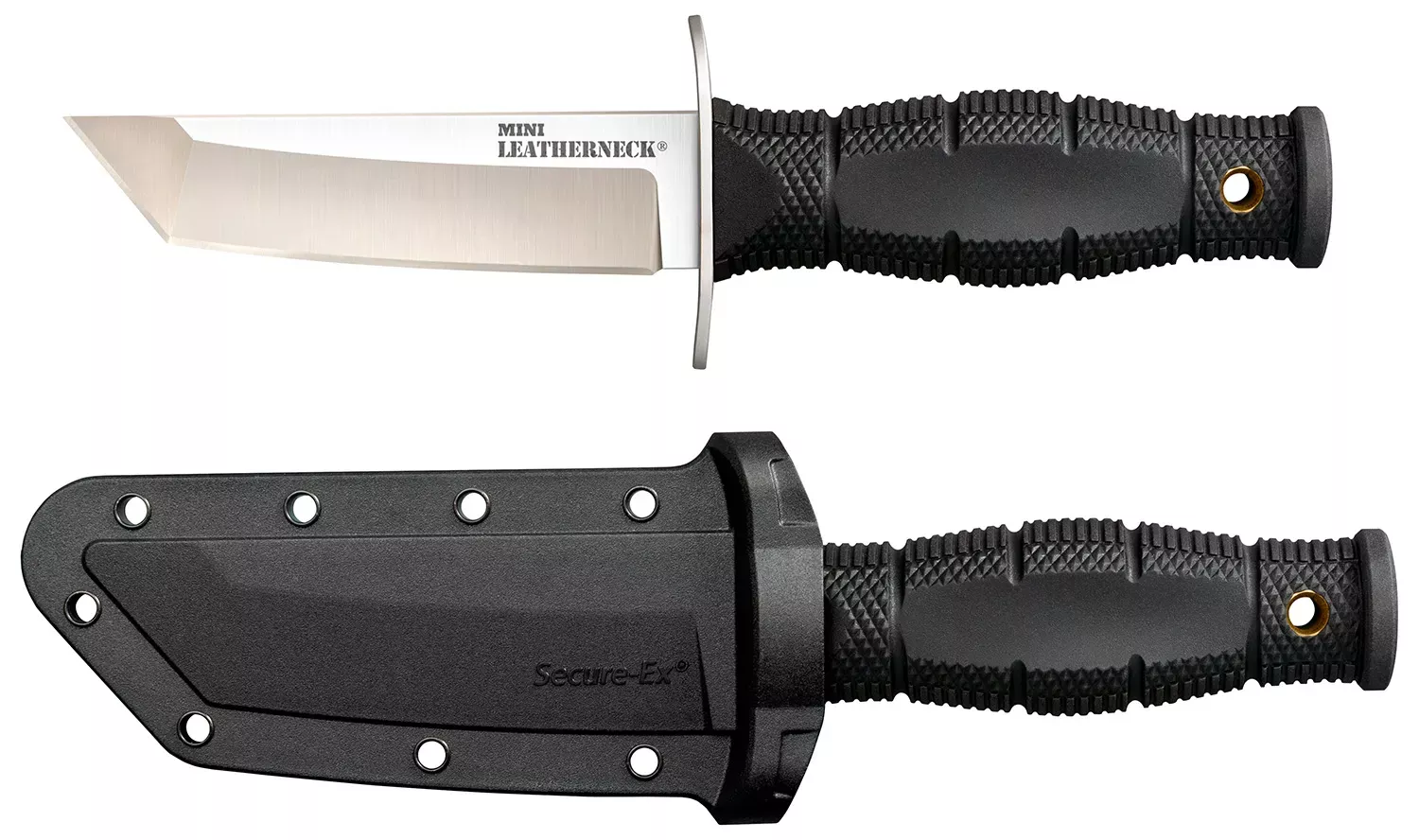 Cold Steel Leatherneck Mini 3.50″ Fixed Plain Tanto Satin 8Cr13MoV SS Blade/Black Deep Checkered w/double Quillon Guard Kray-Ex Handle