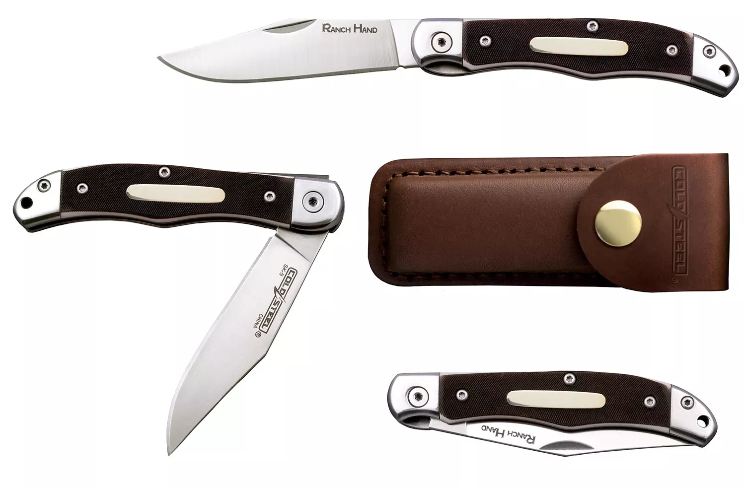 Cold Steel Ranch Hand 3″ Folding Clip Point Plain SK-5 Steel Blade/Brown w/Polished Bolsters Faux Sawed Bone Handle