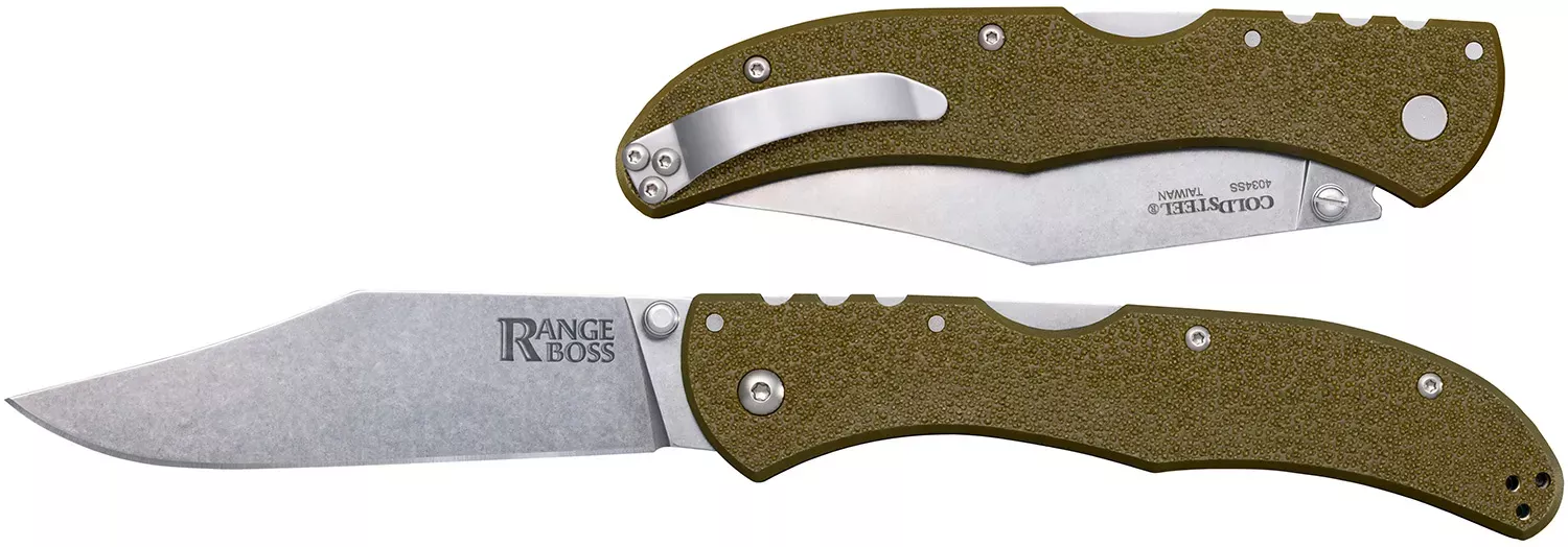 Cold Steel Range Boss Folding Clip Point Plain 4034 SS Blade 5.25″ OD Green Zy-Ex Handle