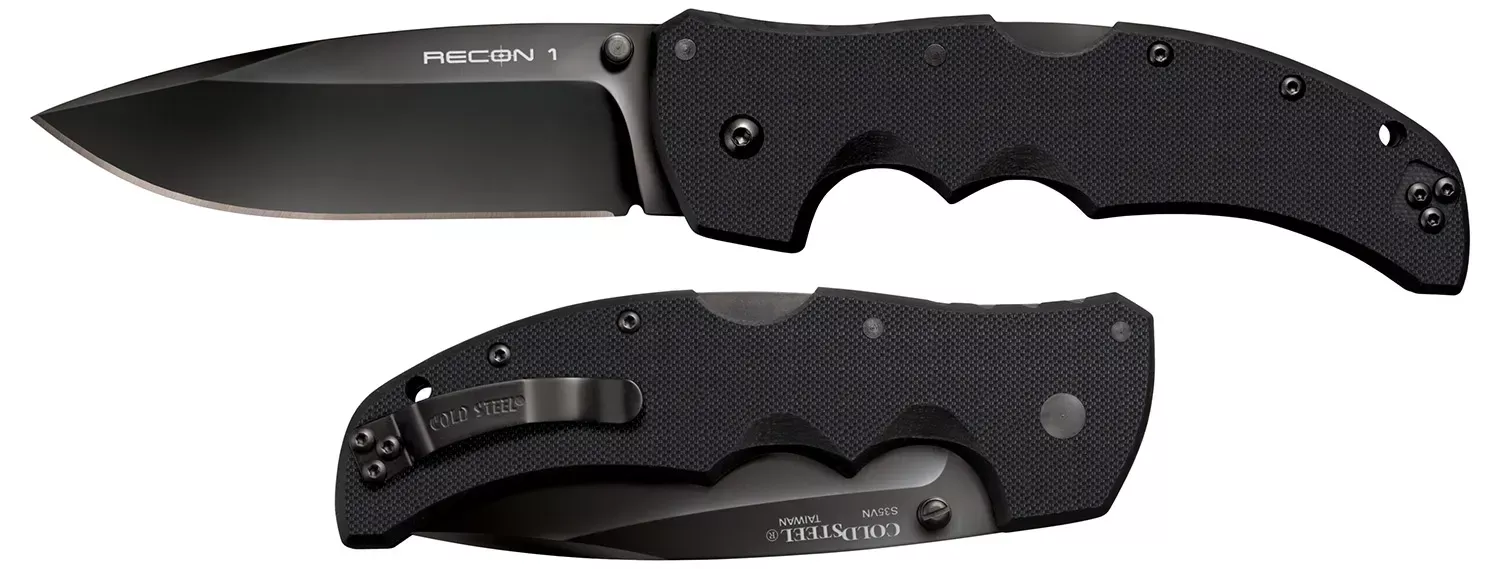 Cold Steel Recon 14″ Folding Plain Spear Point DLC Coated American S35VN Blade/Black G10 Handle