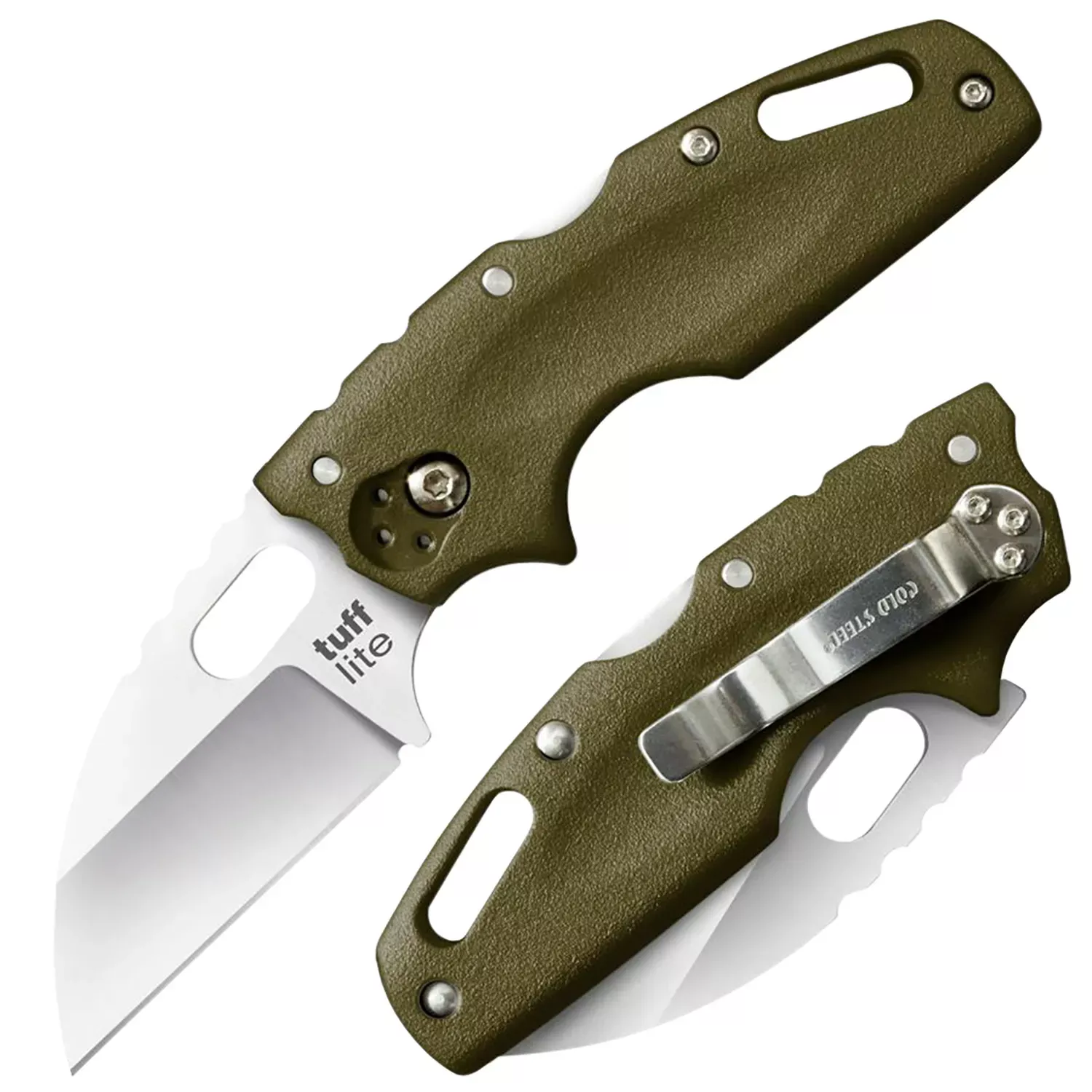 Cold Steel Tuff Lite2.50″ Folding Clip Point Plain AUS-8A SS Blade/OD Green Griv-Ex Handle Includes Pocket Clip