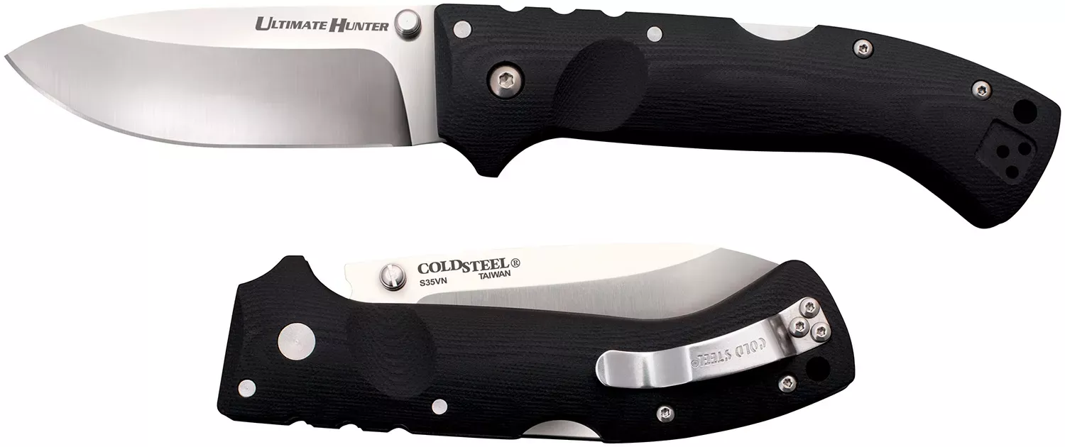 Cold Steel Ultimate Hunter 3.50″ Folding Drop Point Plain American S35VN Blade 5″ Black G10 Handle Includes Belt Clip