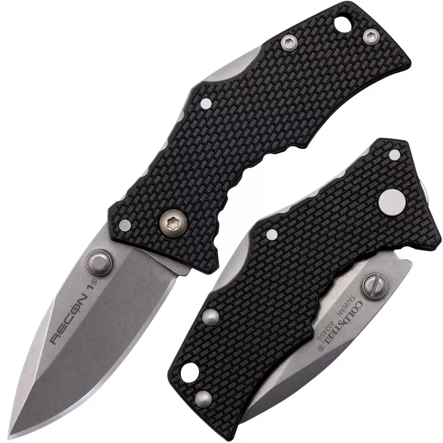 Cold SteelRecon 1 Micro 2″ Folding Spear Point Plain Stone Washed 4034 Stainless Steel Blade/Black Griv-Ex Handle Includes Pocket Clip