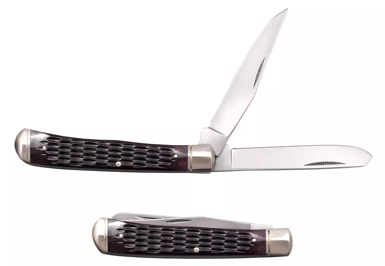 Cold SteelTrapper 3″ Folding Clip/Spey Plain 8Cr13MoV SS Blade Brown Jigged w/Polished Bolsters Bone Handle