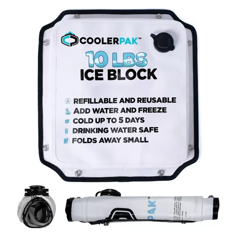 CoolerPak 10lb Ice Pack – Refillable Reusable Cold for DaysNon-Toxic, Leakproof, Potable Drinking Water SafeBuilt Tough, Rolls Up for Storage