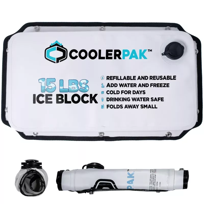 CoolerPak 15lb Ice Pack -Refillable Reusable Cold for DaysNon-Toxic, Leakproof, Potable Drinking Water SafeBuilt Tough, Rolls Up for Storage