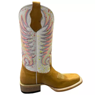 CORRAL Teens Circle G Embroidery Square Toe Tan/White Boots (J7125-TN)