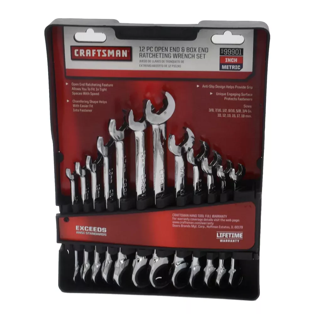CRAFTSMAN 12-Piece Open End & Box End Ratcheting Wrench Set – Metric & SAE