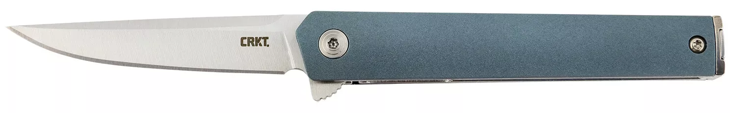 CRKT CEO Compact 2.61" Folding Plain Satin 4116 Stainless Steel Blade/ Blue GRN Handle Includes Pocket Clip