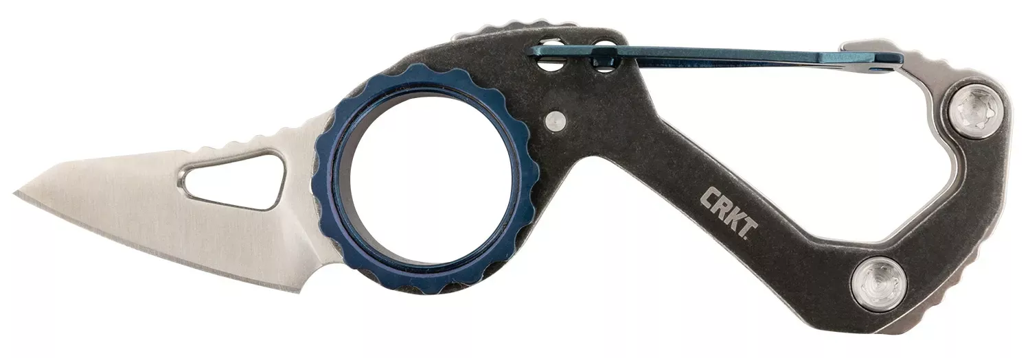 CRKT Compano 1.44″ Folding Sheepsfoot Plain Satin SS Blade Black Stonewashed w/Blue Accents Stainless Steel Handle