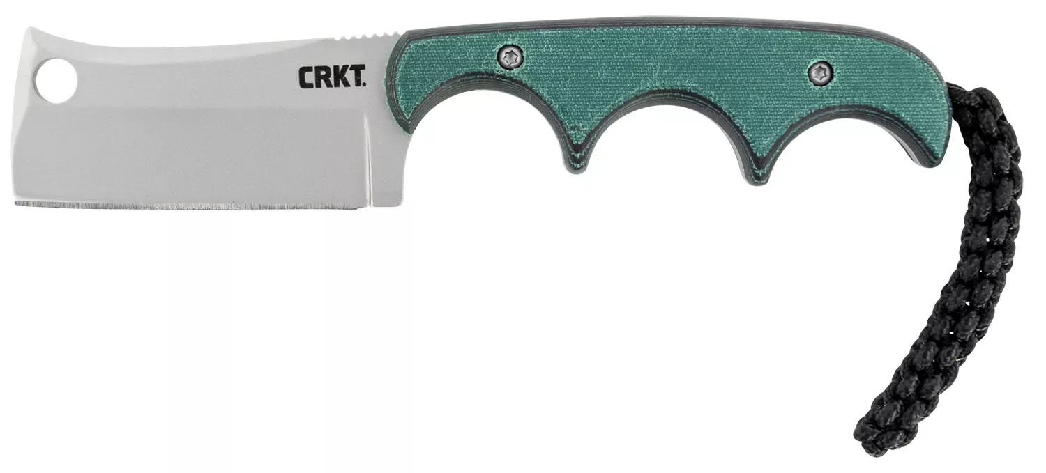 CRKT Minimalist2.13″ Fixed Cleaver Plain Bead Blasted 5Cr15MoV SS Blade/ Green Contoured Resin Infused Fiber Handle Includes Lanyard/Sheath