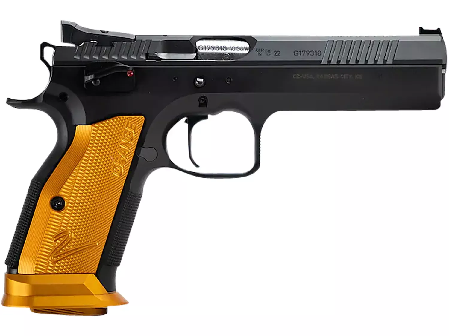 CZ TS 2 9MM Luger Pistol 5.2" Black/Orange Grip 91266