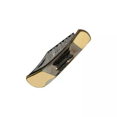 Damascus 1257SG Lockback Stag Knife; Model #DM1257SG