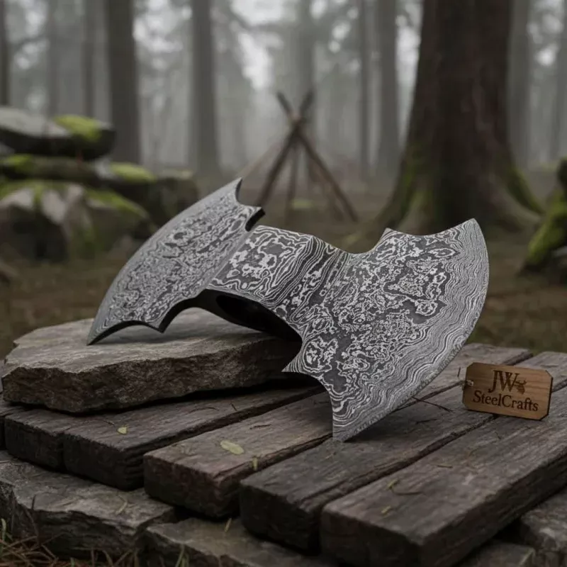 Damascus Double-Bit Axe HeadFantasy Crescent Pattern