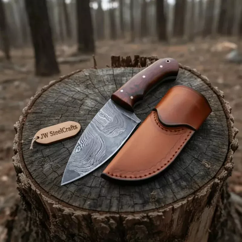 Damascus Skinner Knife 6 Fixed Blade rose wood Handle