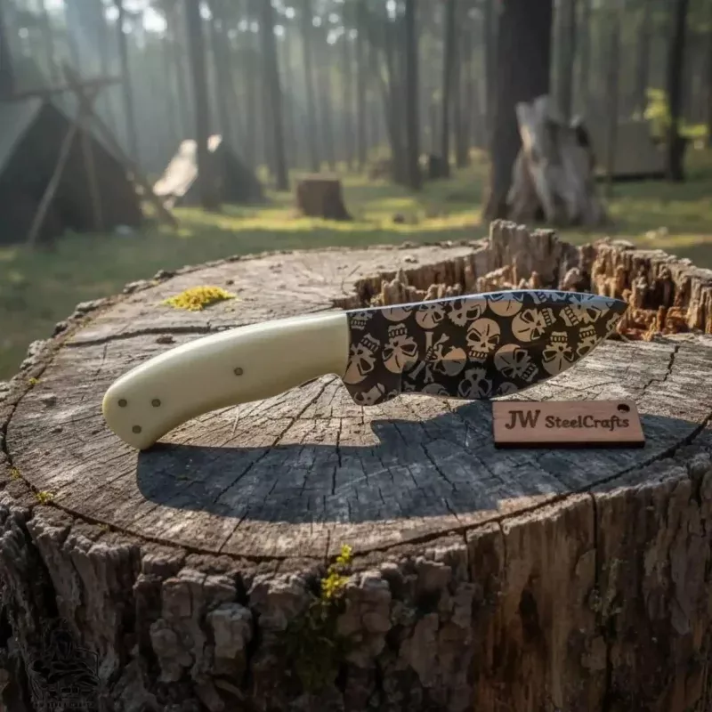 Damascus Skinner Knife White Resin Handle 7