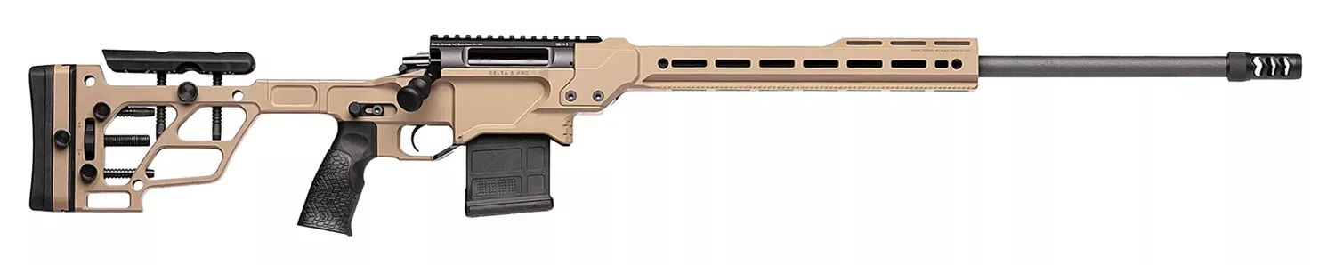 Daniel Defense Delta 5 Pro 6.5 CM 24″ Heavy Barrel 5+1 Timney Trigger Muzzle Brake Adj LOP/Cheek Piece Black/Coyote 4215911081