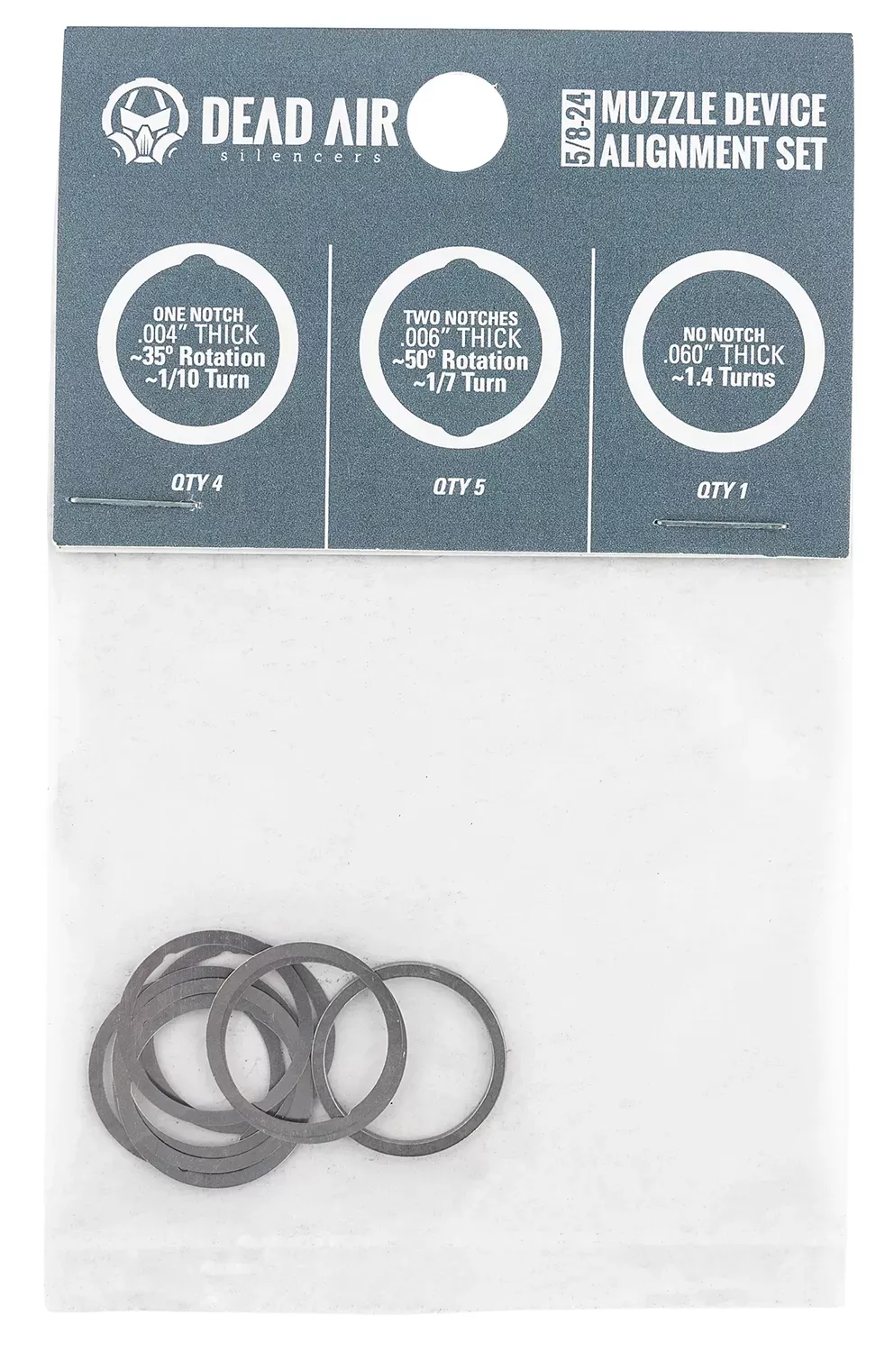 Dead Air Shim Kit5/8″-24 tpi 3 Different Shim Thicknesses Included