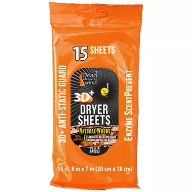 Dead Down Wind 11913 Dryer Sheets, Natural Woods, Orange, 15 Pack