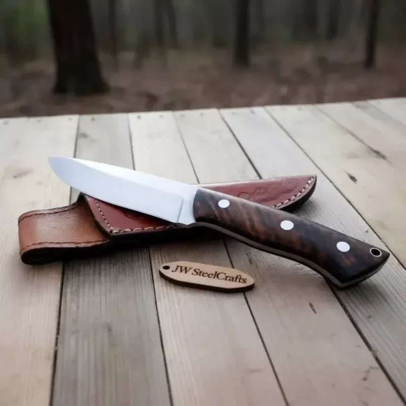 Drop Point Hunting Knife Stainless Steel Blade Rosewood Handle Fixed Blade Field Knife with Leather Sheath