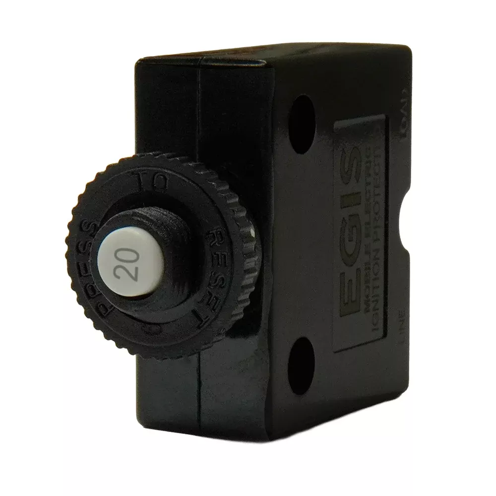 Egis 20A Push Button Panel Mount Circuit Breaker - Spade Terminal - 4711-20