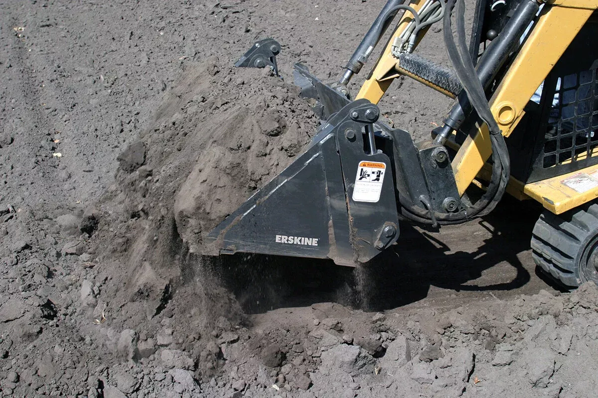 Erskine Mini 4-in-1 Combination Bucket | Width 49.5″ | 10–20 GPM | For Mini Skid Steers & Compact Loaders