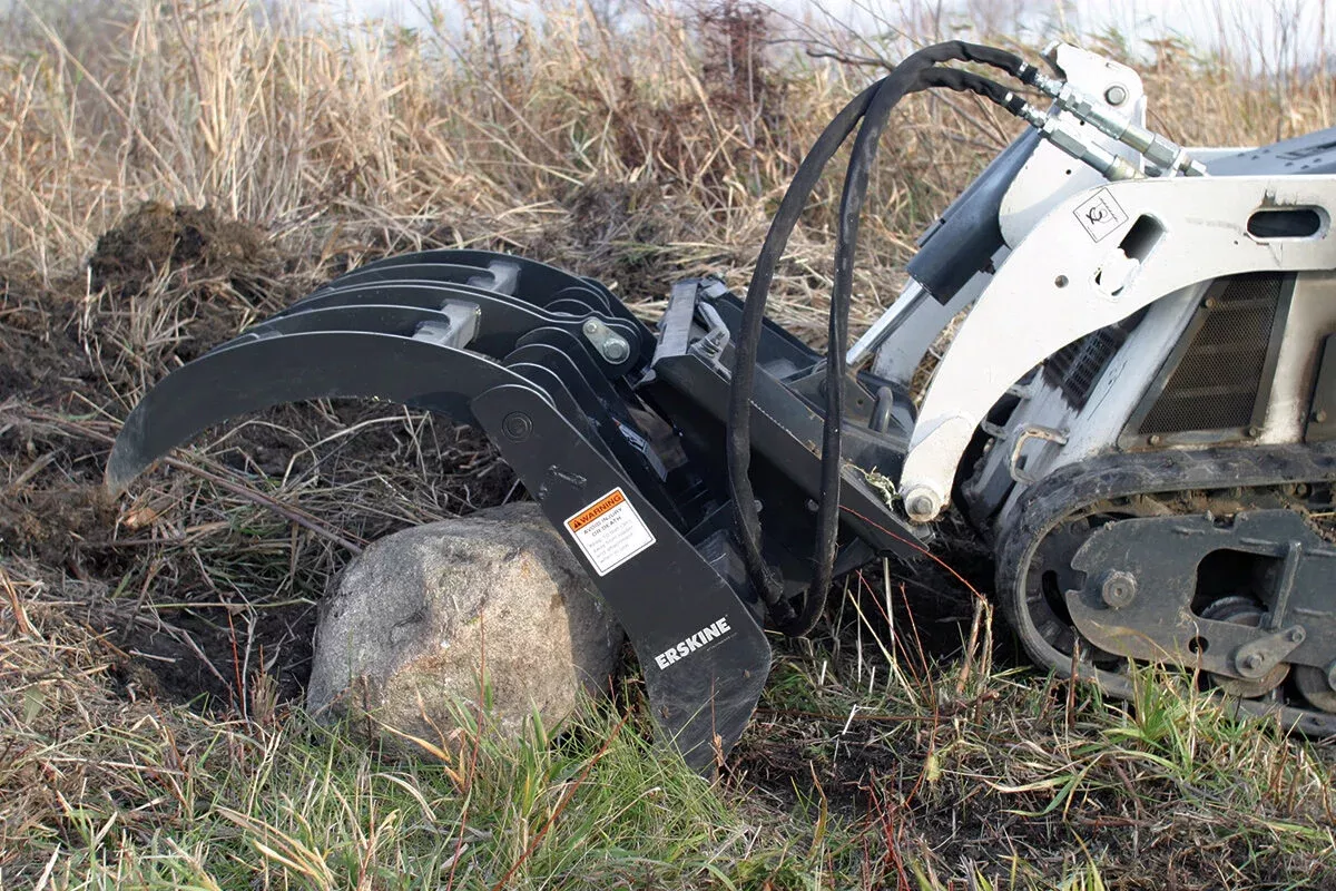 Erskine Mini Industrial Grapple Rake | 48.63″ Width | 10–20 GPM | For Mini Skid Steers & Compact Loaders