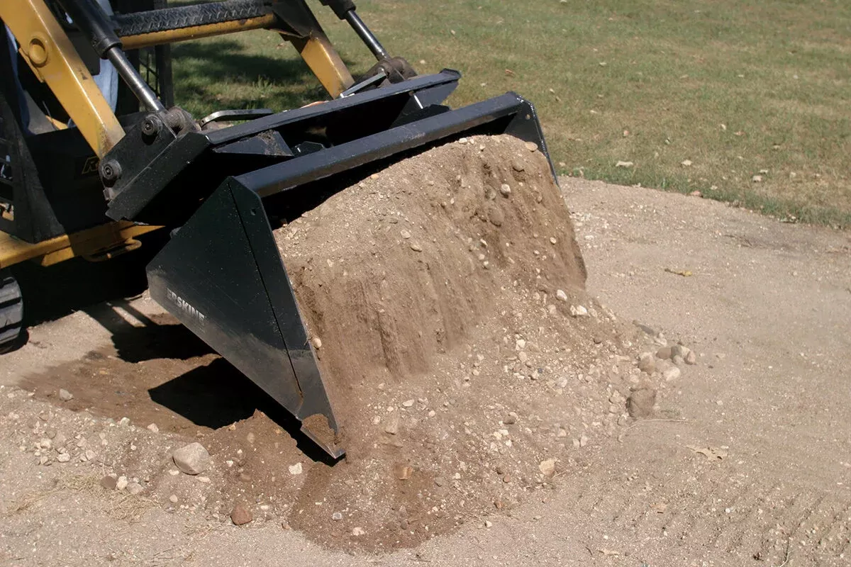 Erskine Mini Low Profile Material Bucket | Width 36″ To 48″ | 8–30+ GPM | For Mini Skid Steers & Compact Loaders