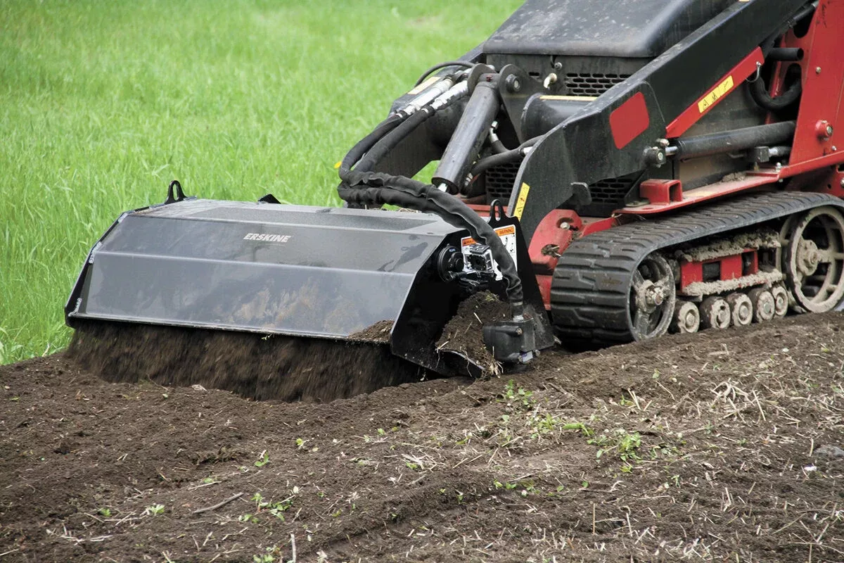Erskine Mini Rotary Tiller | Width 50.5″ | 7–16 GPM | For Mini Skid Steers & Compact Loaders