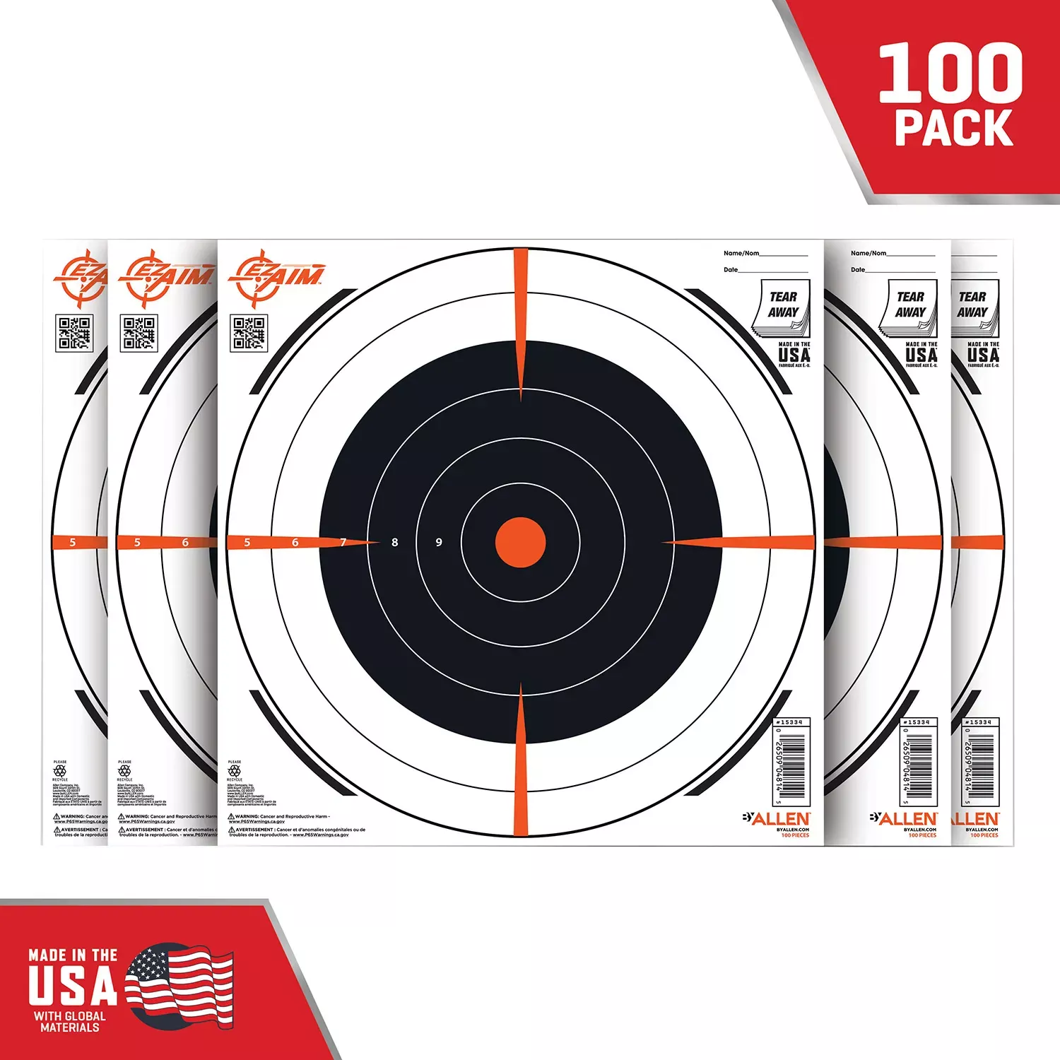 EZ-Aim Shooting TargetBullseye Paper Hanging 12" x 12" Black/White 100 Per Pack