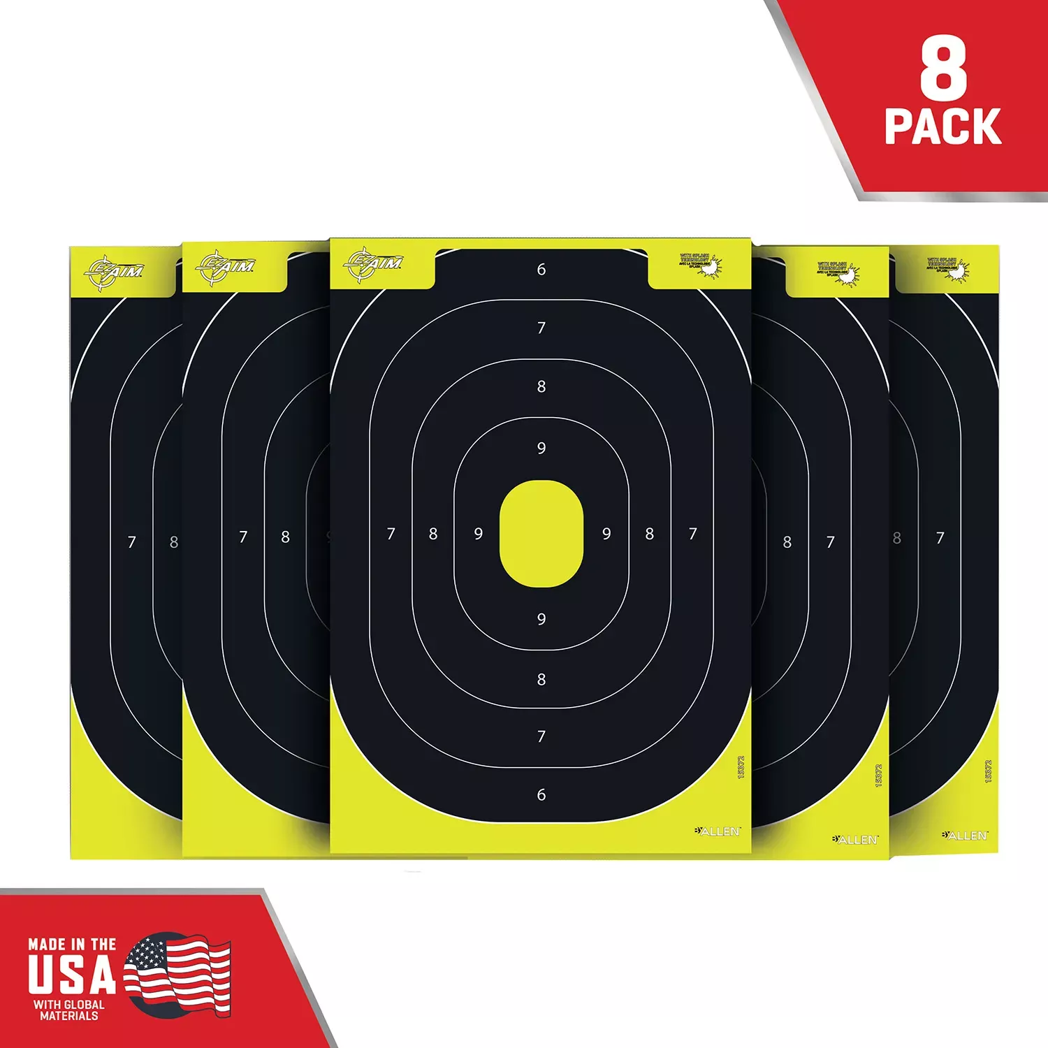 EZ-Aim Splash Reactive Target IPSC Silhouette Paper Hanging 12.50" W X 18.25" H Chartreuse/Black 8 Per Pkg