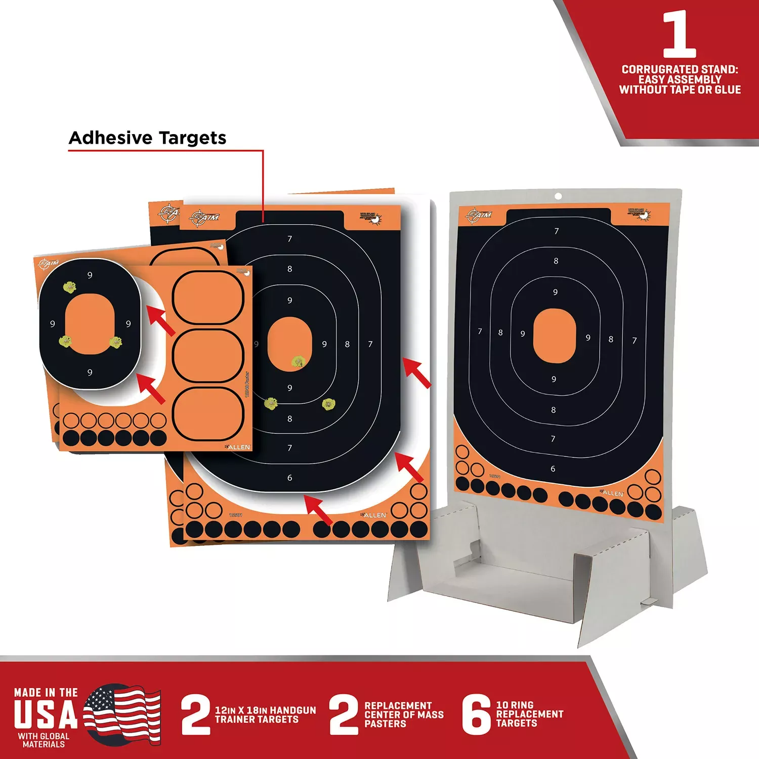 EZ-Aim Splash Trainer Kit & Target Stand Self-Adhesive Paper Handgun Black/Orange Oval Includes Targets/Pasters/Stand
