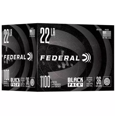Federal Black Pack 22LR Ammo 36 Grain Plated Hollow Point 1100 Rounds