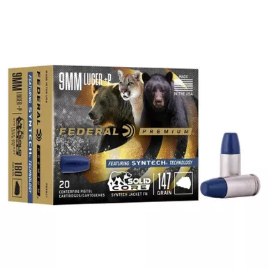 Federal Solid Core 9mm Luger +P 147 Grain Solid 1120 fps 20 Rounds