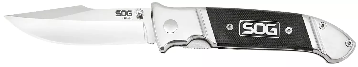 Fielder 3.30″ Folding Clip Point Plain Satin 7Cr17MoV SS Blade Black G10 Handle Includes Belt Clip