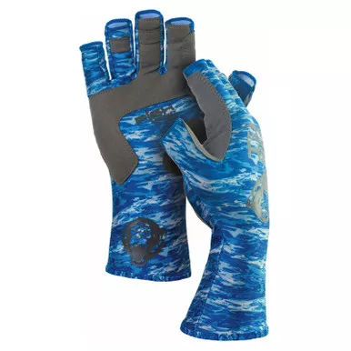 Fish Monkey Half-Finger Guide Glove Blue Water Camo L