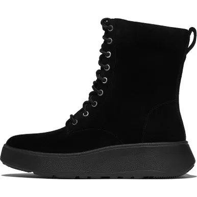 FITFLOP F-Mode Suede Lace-Up Flatform All Black Ankle Boots (E1U-090)